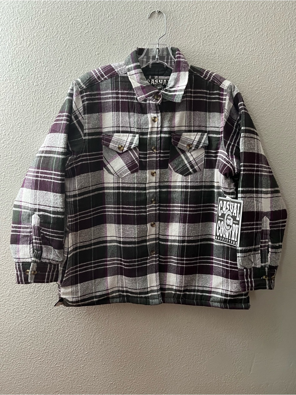 Casual Country Insulated Flannel Shacket Jacket Plaid Size Large